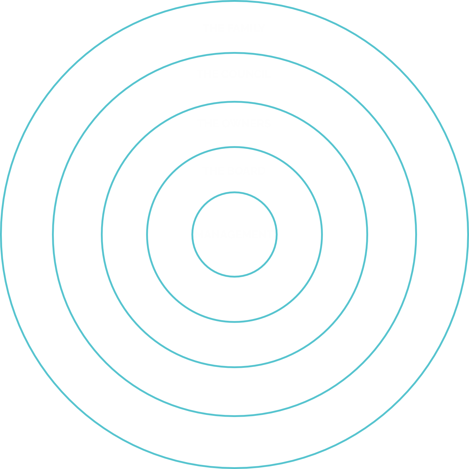 Concentric governance model: the Family surrounds the Council, the Owners, the Board and Management
