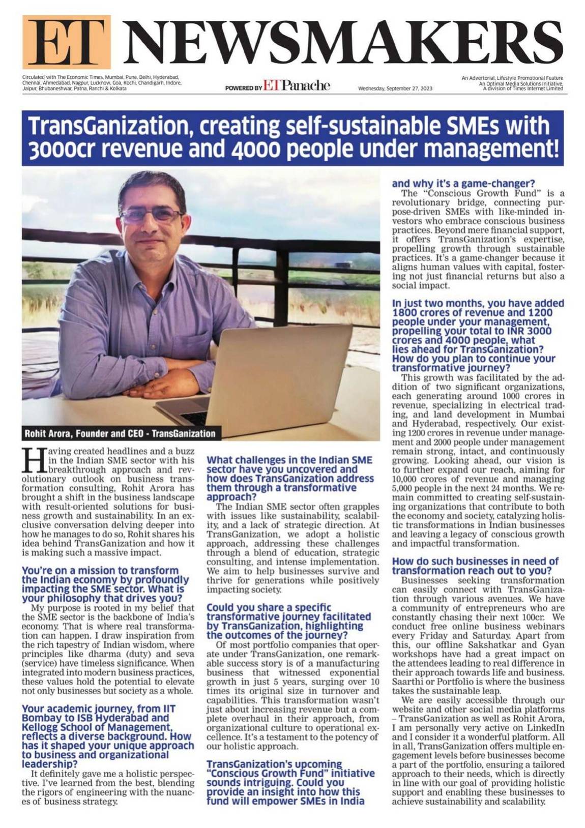 Press feature on TransGanization creating self-sustainable SMEs