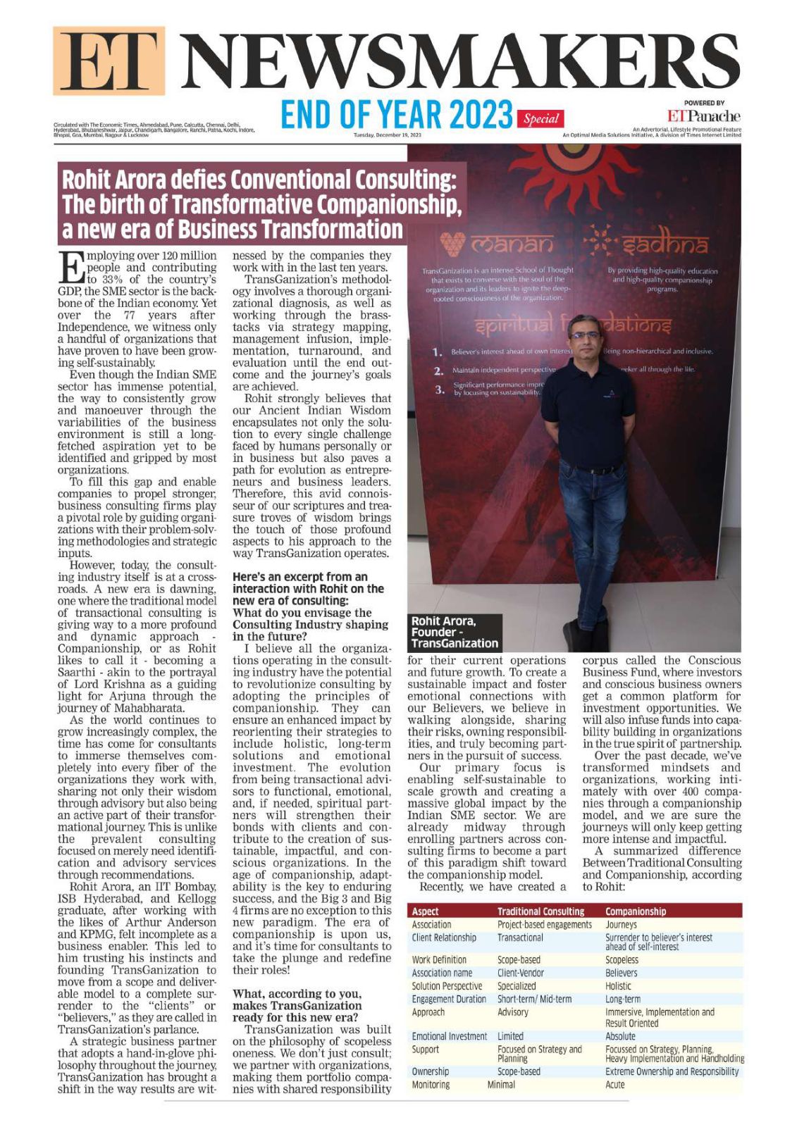 TransGanization featured in The Economic Times ET Newsmakers, 2023: the birth of Transformative Companionship