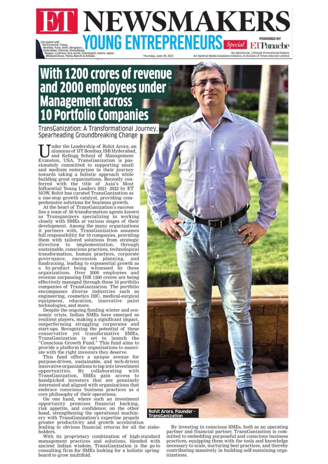 TransGanization featured in The Economic Times ET Newsmakers Young Entrepreneurs: a transformational journey across portfolio companies